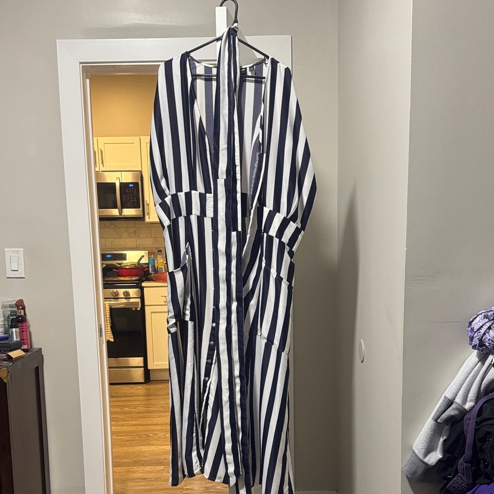 Chic Striped Long Robe with Belt